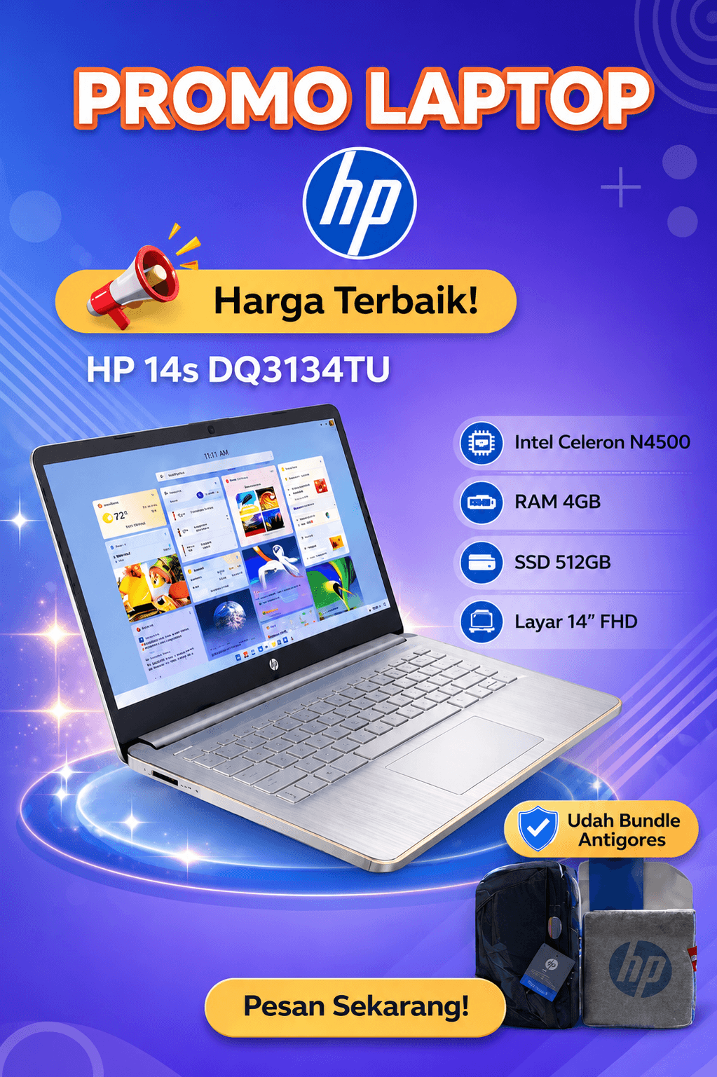 Laptop HP 14S DQ3134TU Intel Celeron N4500 4GB SSD 512GB